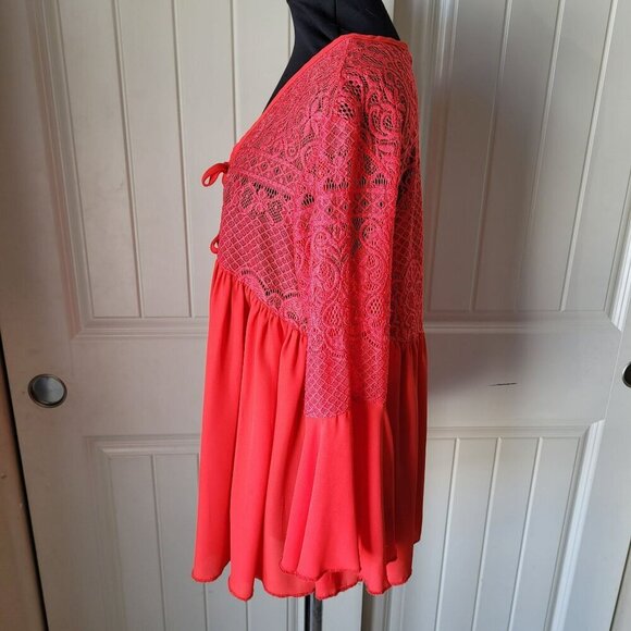 Kaktus Red Lace Boho-Style Open Front blousesize small - Picture 5 of 8